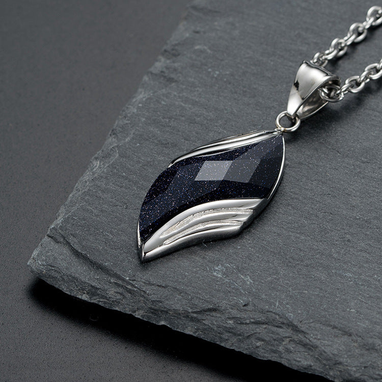 Planderful Blue Sandstone Necklace For Men With Leaf Pendant Titanium Steel Fade Resistant