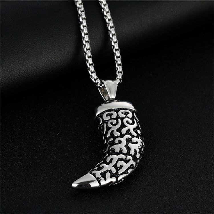 Men's Retro Punk Titanium Steel Horn Pendant Necklace - Direct from Manufacturer