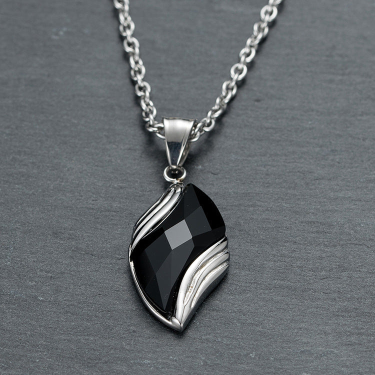 Planderful Blue Sandstone Necklace For Men With Leaf Pendant Titanium Steel Fade Resistant