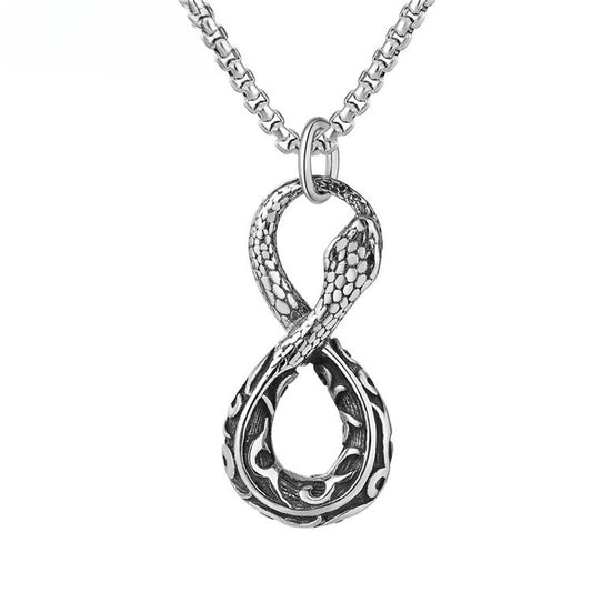 Planderful Titanium Steel Pendant Necklace For Men Unisex Retro 8 Snake Design With Personalization And Protection Charm