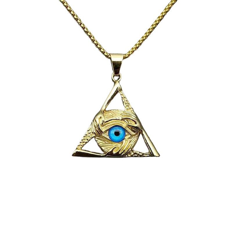Stainless Steel Men's Hip Hop Necklace by Planderful Featuring Triangular Skull Devil's Eye Pendant