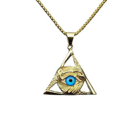 Stainless Steel Men's Hip Hop Necklace by Planderful Featuring Triangular Skull Devil's Eye Pendant