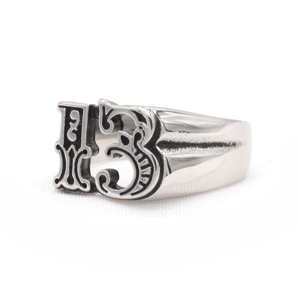 Planderful Everyday Genie European and American Personalized Retro 13 Titanium Steel Ring – Stylish and Durable Jewelry