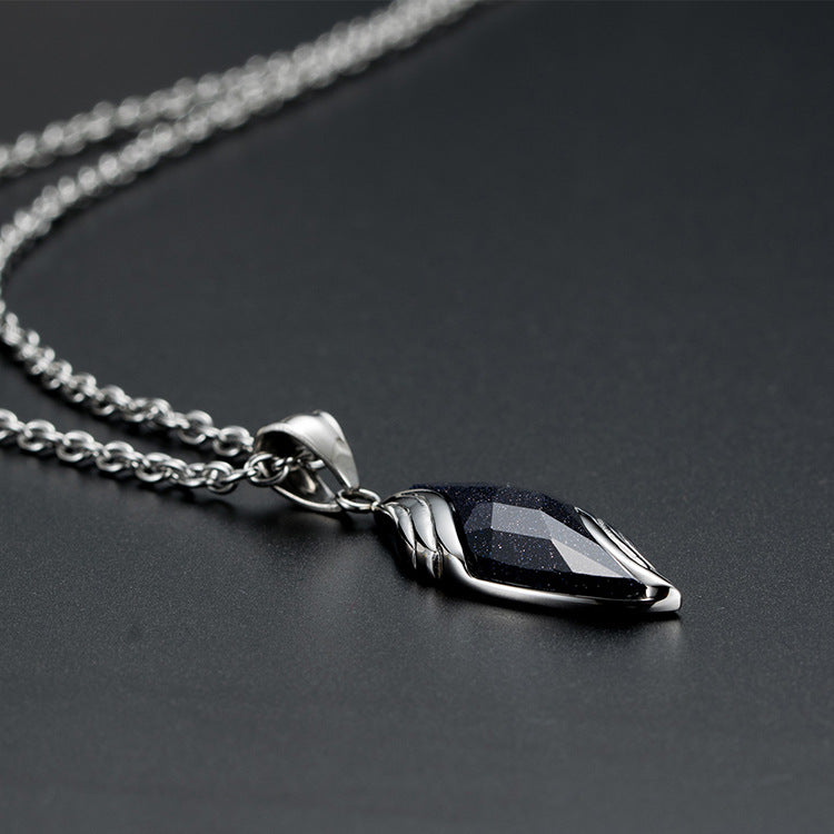 Blue Sandstone Black Agate Angel Eye Pendant Necklace for Men