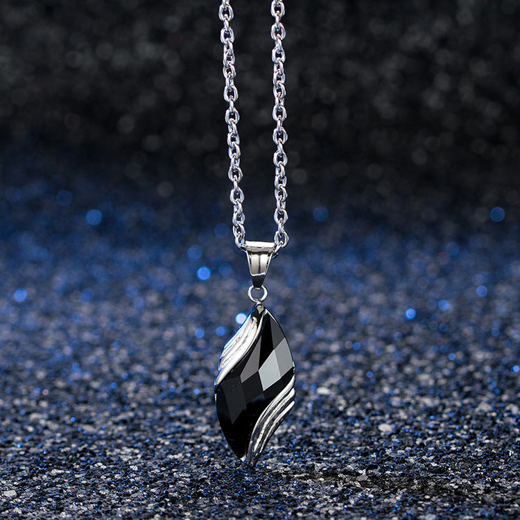 Planderful Blue Sandstone Necklace For Men With Leaf Pendant Titanium Steel Fade Resistant