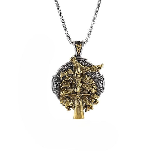Planderful Premium Odin Pendant Necklace Gold Plated Stainless Steel Viking Jewelry For Norse Mythology Fans