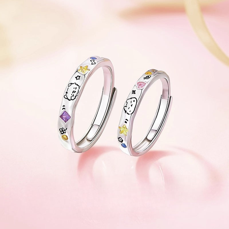 Planderful Sterling Cat Dog Ring Open Adjustable PetLovers