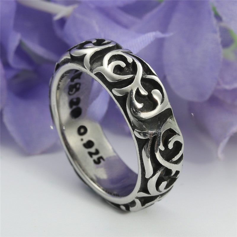 Titanium Steel Floral Vine Ring - Retro Trendy Unisex Accessory