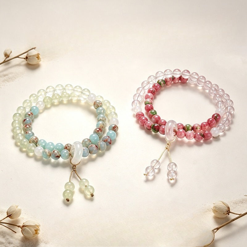 Rose Quartz Jade Crystal Double-Wrap Bracelet