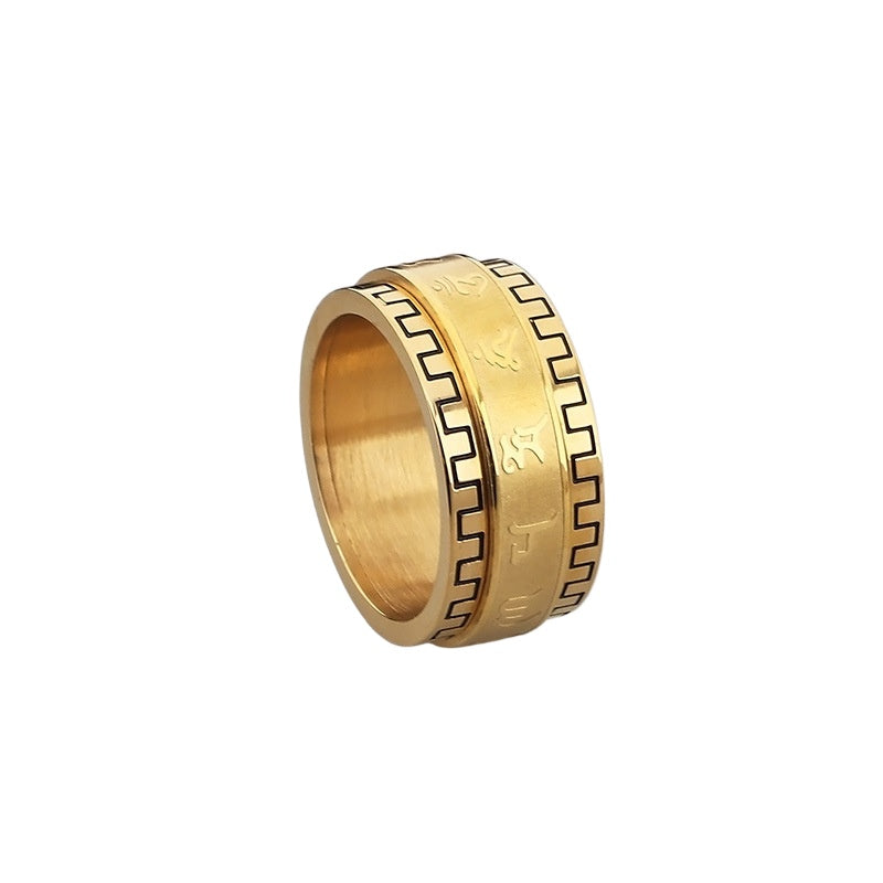 Pressing Lace Ring, Six-Character Mantra Decompression Rotatable Transfer Stainless Steel Ring For Men
