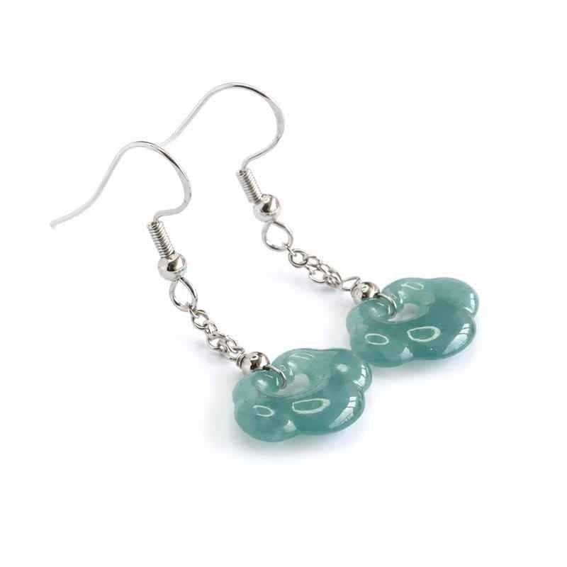Jadeite Ruyi Cloud 925 Silver Hook Earrings