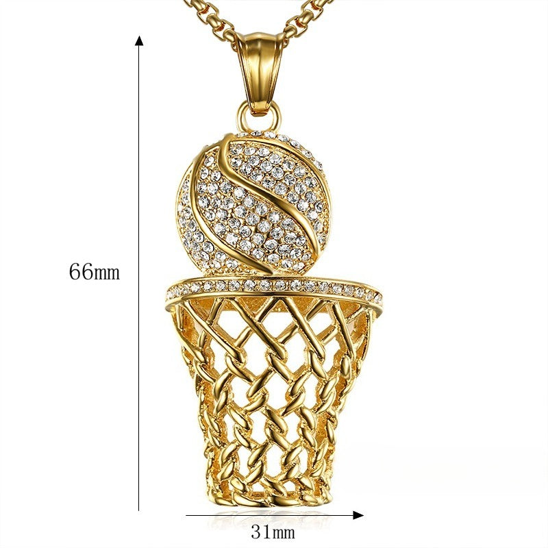 Planderful Everyday Genie Hip Hop Necklace With Gold Plated Rhinestone Basketball Net Pendant