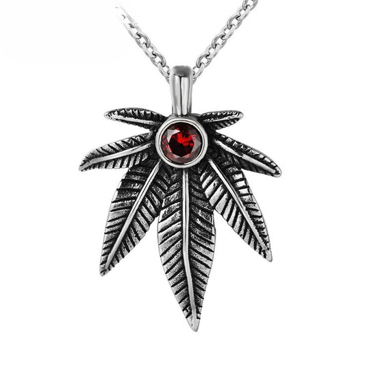 Planderful Titanium Steel Maple Leaf Pendant Necklace For Unisex Fashion Lovers Retro Punk Statement