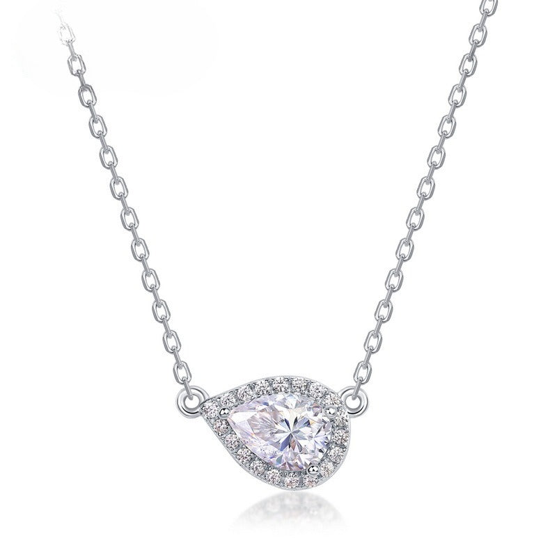 S925 Sterling Silver Moissanite Teardrop Pendant Necklace