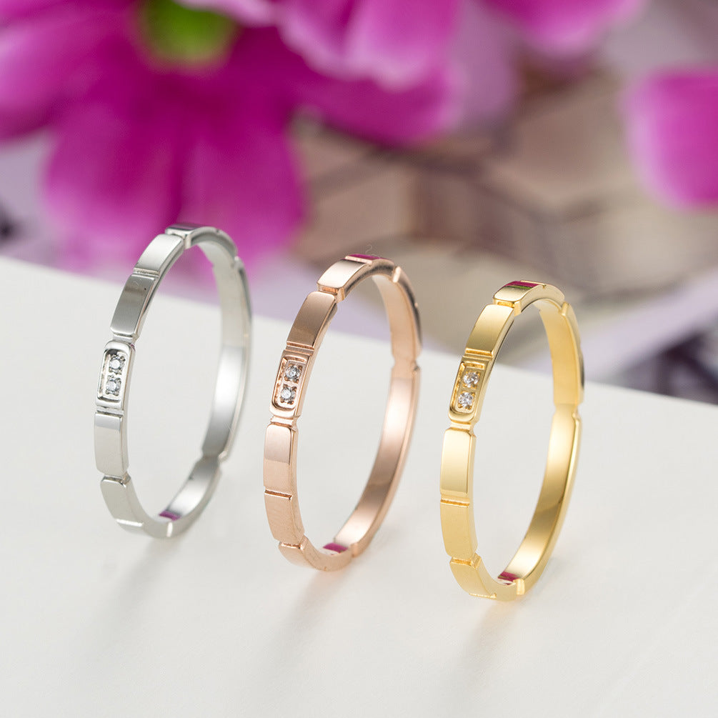 Bamboo Women's Ring – Zircon Women's Rose Gold – Customized Stainless Steel