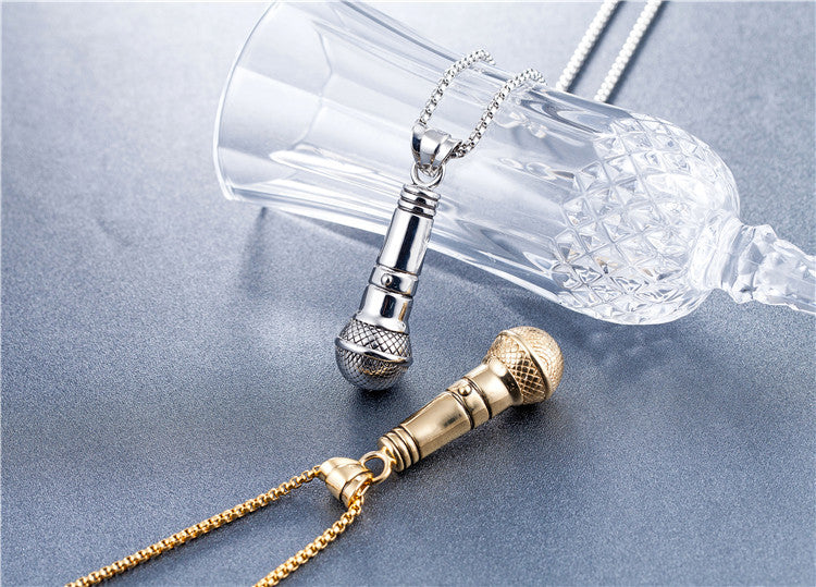 Planderful Microphone Pendant Necklace For Men And Women Unisex Stainless Steel Durable Punk Statement Jewelry