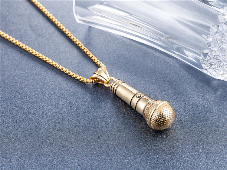 Planderful Microphone Pendant Necklace For Men And Women Unisex Stainless Steel Durable Punk Statement Jewelry