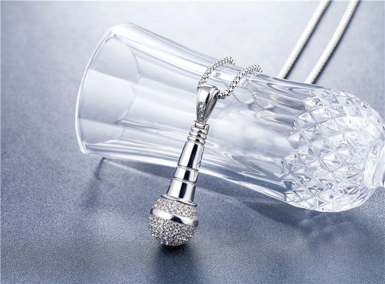 Titanium Steel Microphone Pendant Necklace With Zircon Inlay Planderful Hip Hop Streetwear For Men And Unisex Fans
