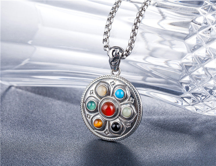 Planderful Diamond Pestle Lotus Titanium Steel Pendant Necklace Unisex Personalized Retro Protection Statement Jewelry