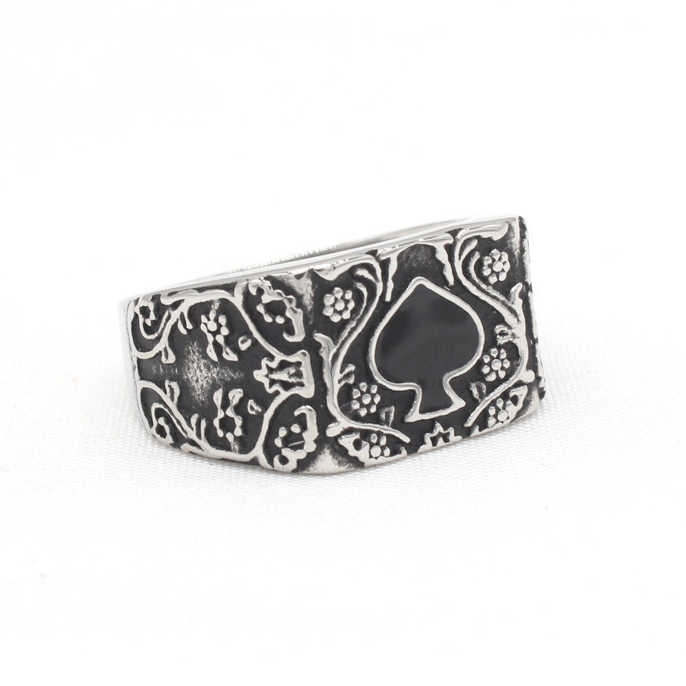 Planderful Titanium Steel Ring For Men Unisex Spade Retro