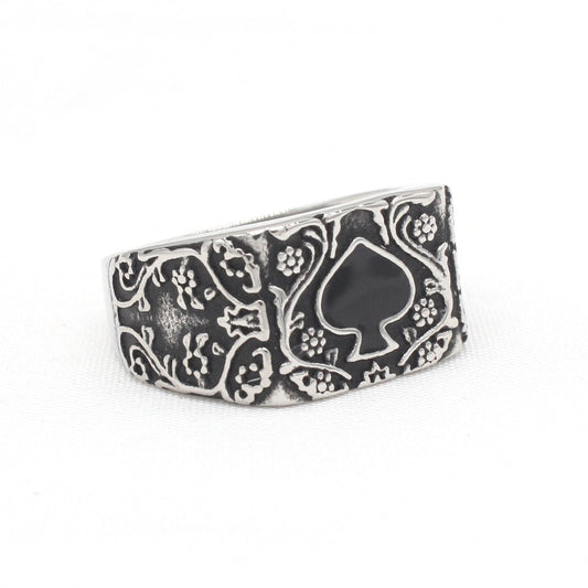Planderful Titanium Steel Ring For Men Unisex Spade Retro