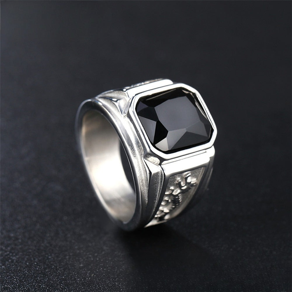 Planderful Chinese Dragon Ring For Men Unisex Titanium Steel Zircon Personalized Protection Statement