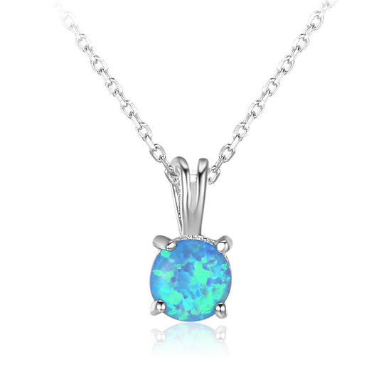 Round Blue Opal Sterling Silver Necklace