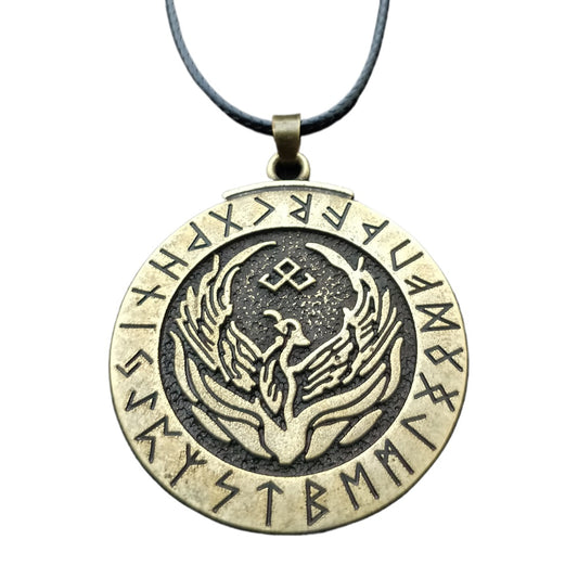 Viking Legend Phoenix Firebird Rune Pendant Necklace - Norse Legacy Collection