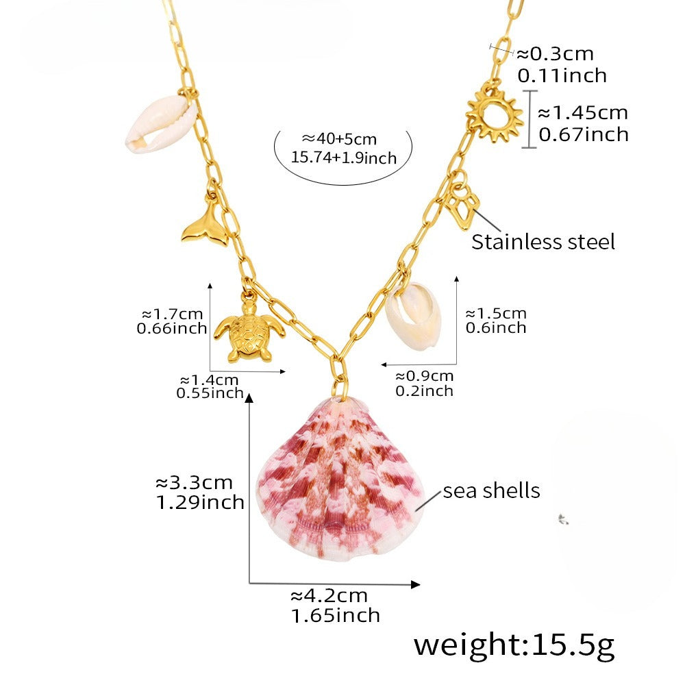 Planderful Natural Shell Turtle Necklace Ocean Series Women