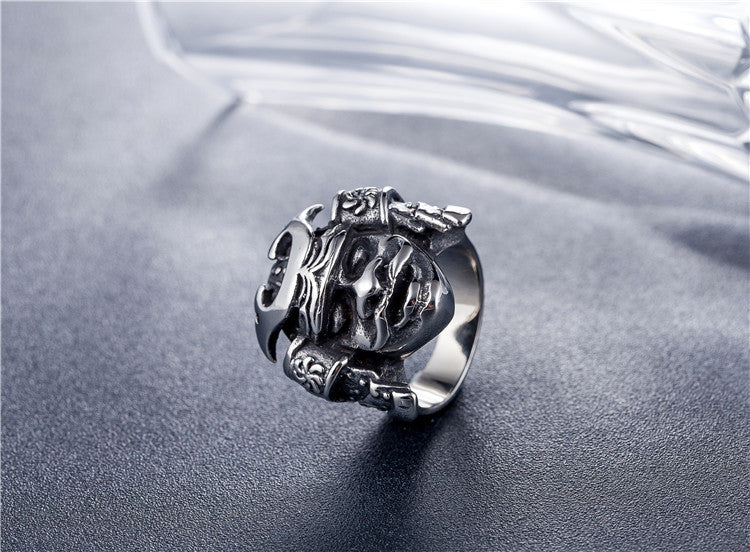 Planderful Gothpunk Samurai Titanium Ring Unisex Protection Statement For Streetwear Enthusiasts