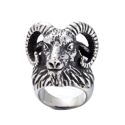 Domineering Goat Head Titanium Steel Ring for Men
