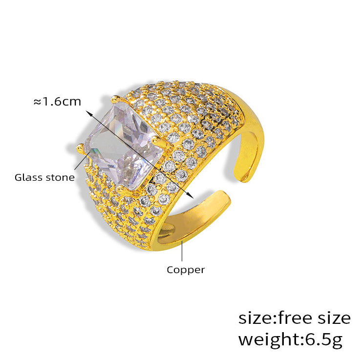 Luxurious Copper Open Ring with Colored Zircon - Size 6-8