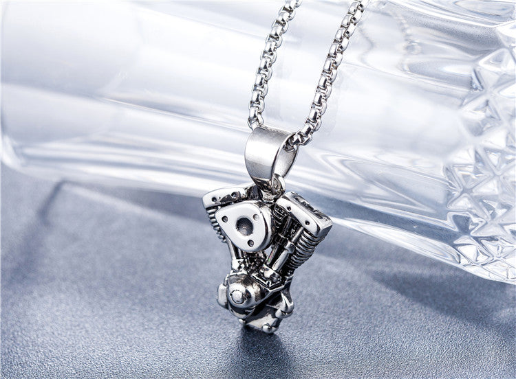 Planderful Stainless Steel Motorcycle Engine Pendant Necklace Bold Unisex For Men Durable Fashion