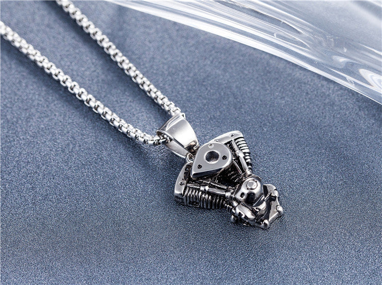 Planderful Stainless Steel Motorcycle Engine Pendant Necklace Bold Unisex For Men Durable Fashion