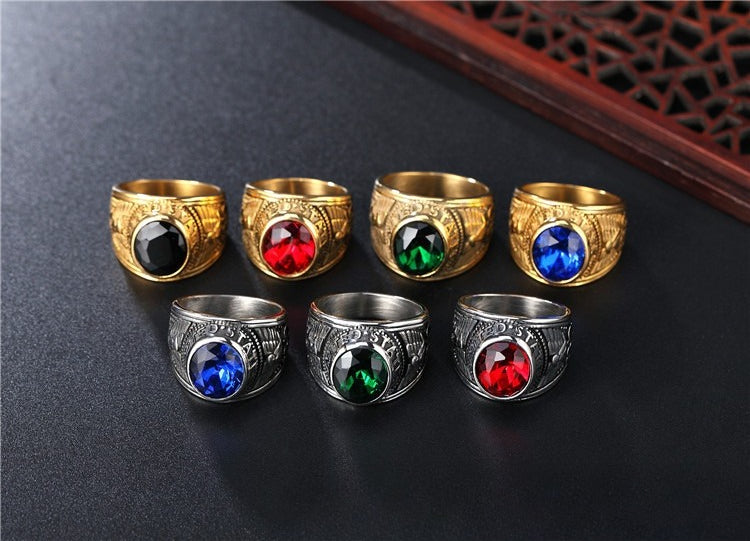 Planderful Mens Military Ring Zircon Titanium Steel Retro Punk For Men Unisex Design