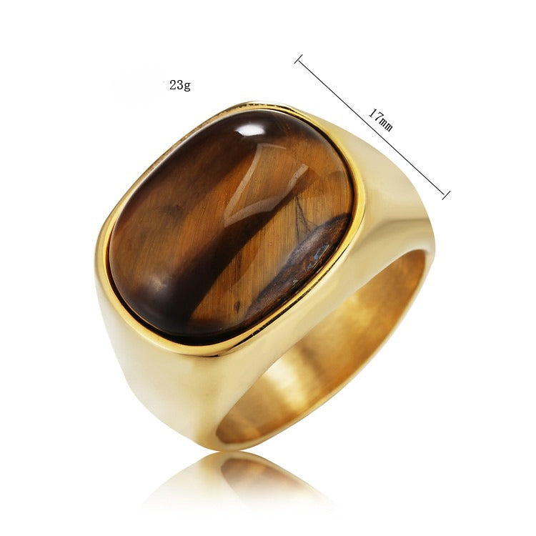Tiger Eye Ring Titanium Steel For Men And Women By Planderful Retro Unisex Jewelry With Protection Statement