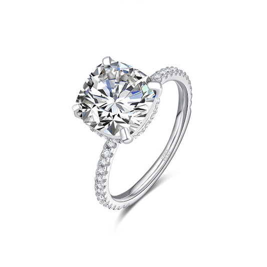 Sterling Silver Square Zircon Ring for Women