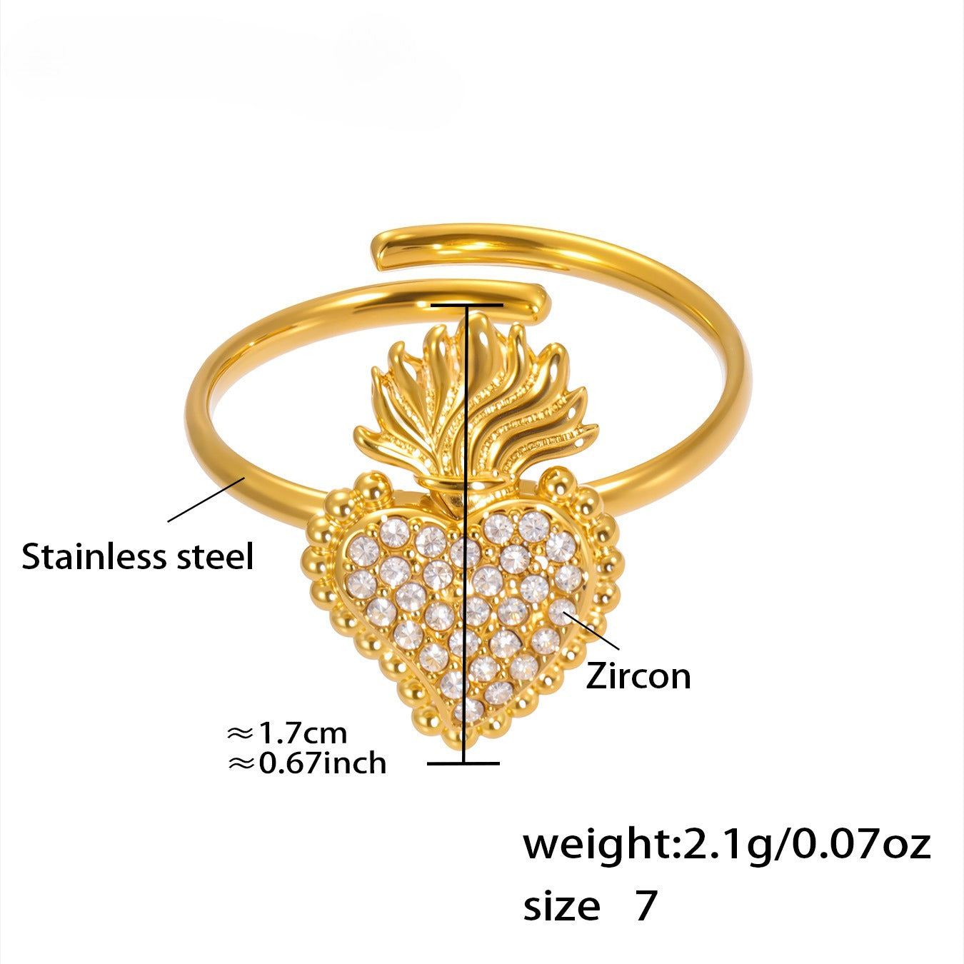Planderful 5A Zircon Open Ring Gold Plated For Women
