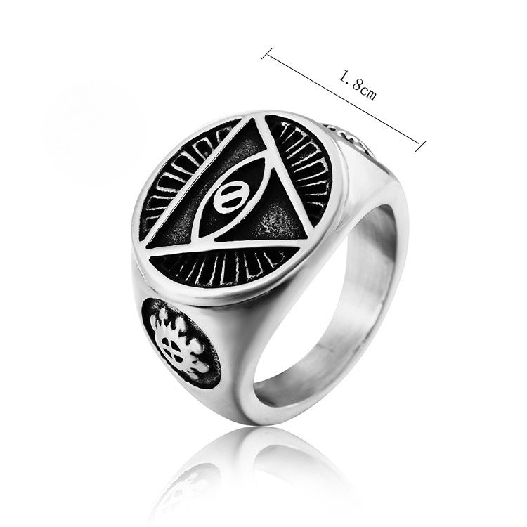 Freemasonry Triangle Eye Ring Unisex Titanium Steel Protection Symbol Planderful For Men And Women