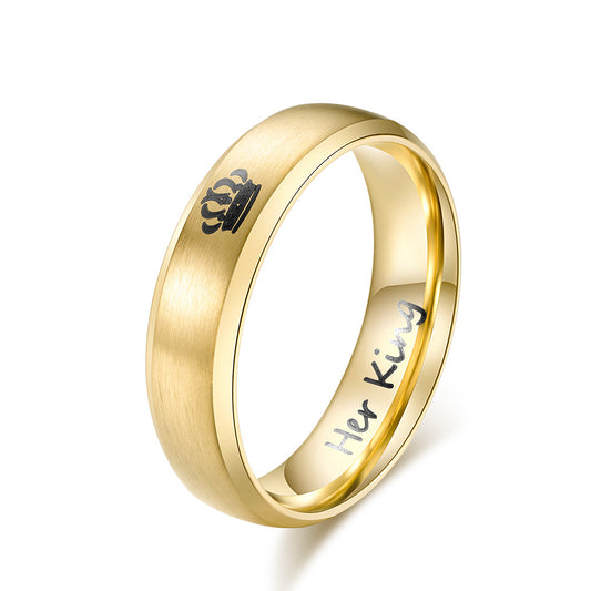 Stainless Steel Crown Couple Ring – King & Queen