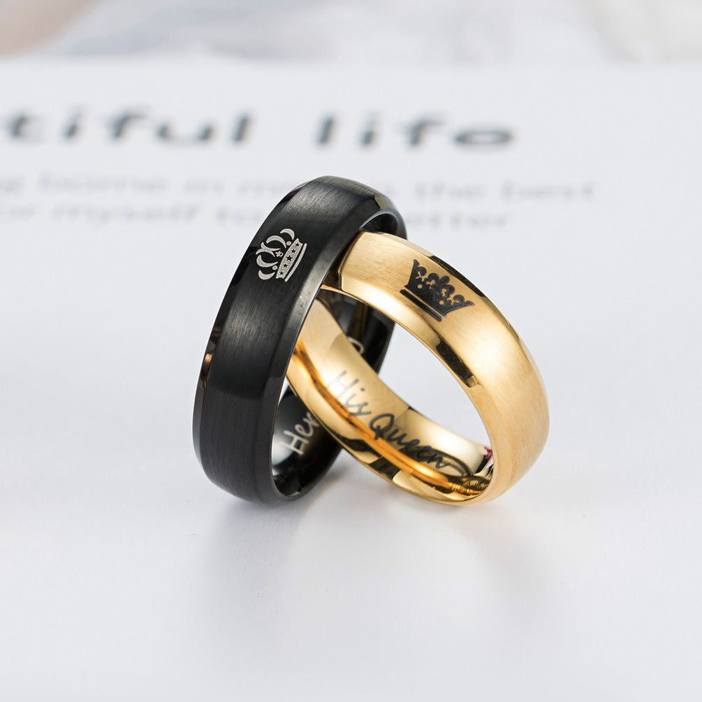 Stainless Steel Crown Couple Ring – King & Queen