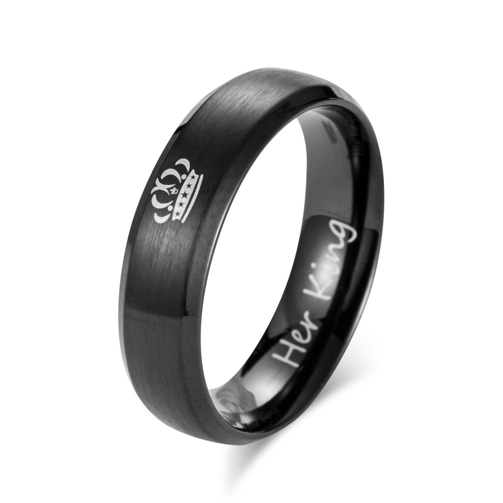 Stainless Steel Crown Couple Ring – King & Queen
