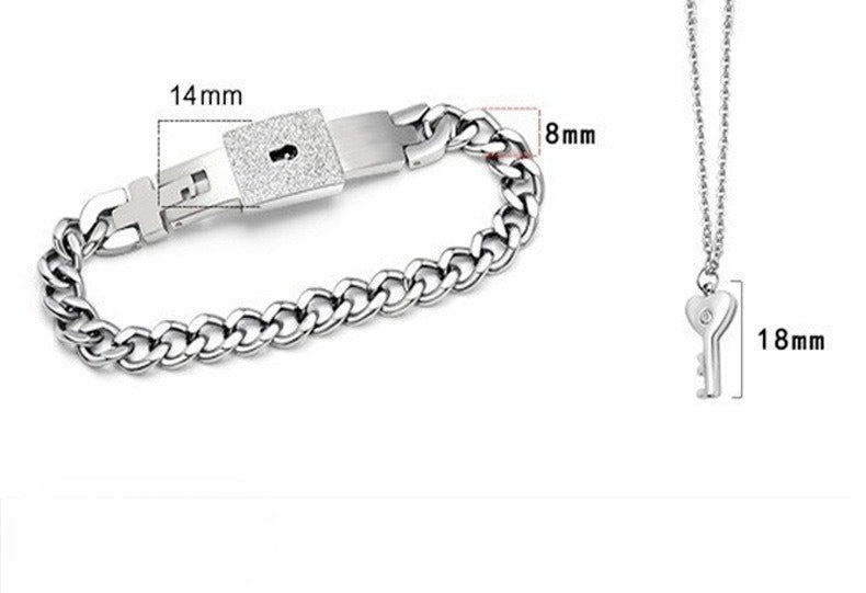 Planderful Stainless Steel Couple Jewelry Set Concentric Lock Bracelet And Necklace For Him And Her