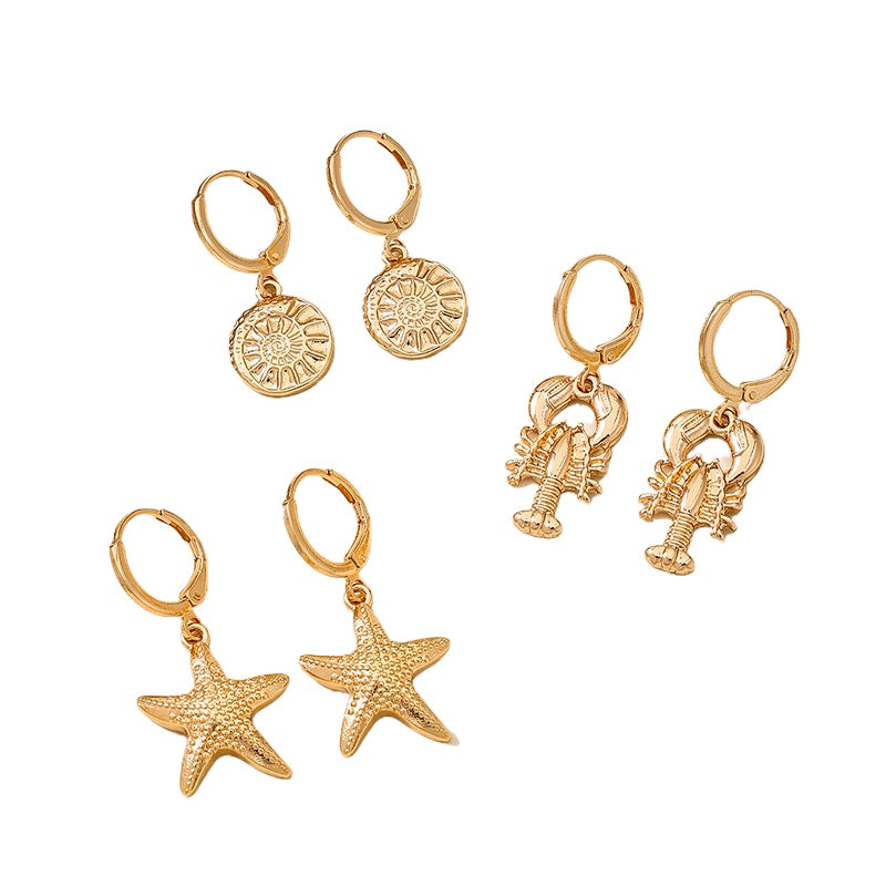 Planderful Ocean Theme Crab Earrings Set For Women 3 Pairs