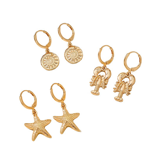 Planderful Ocean Theme Crab Earrings Set For Women 3 Pairs