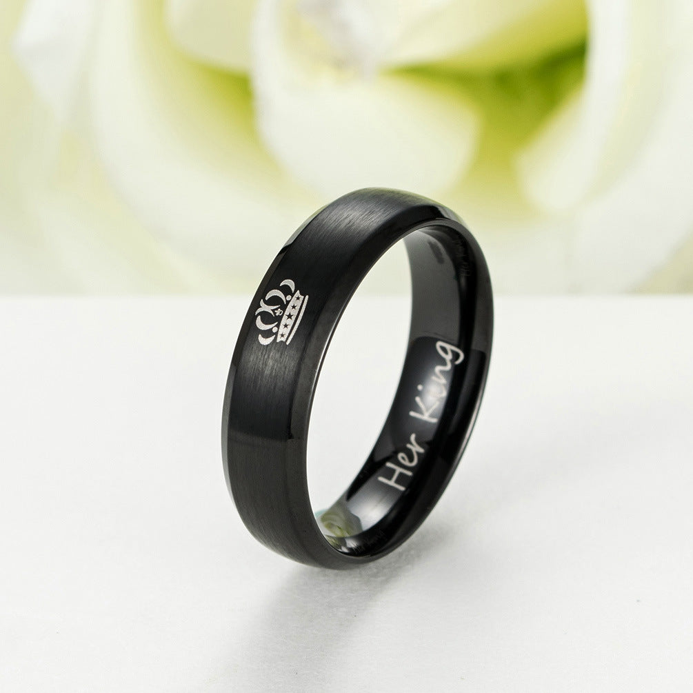 Stainless Steel Crown Couple Ring – King & Queen