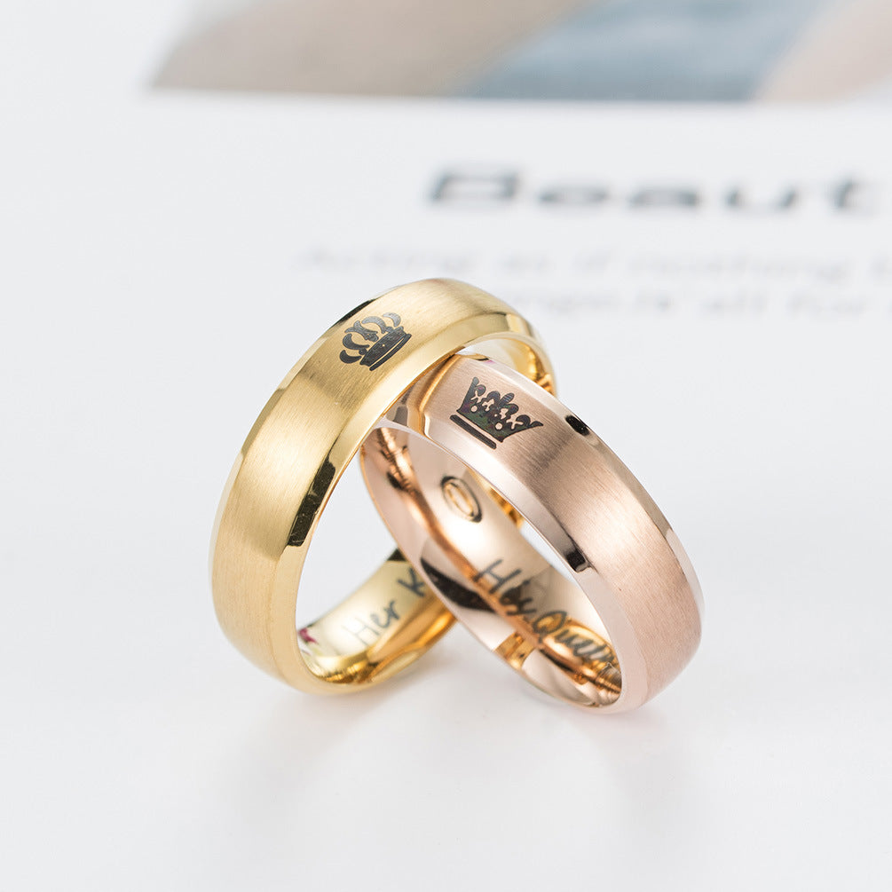 Stainless Steel Crown Couple Ring – King & Queen