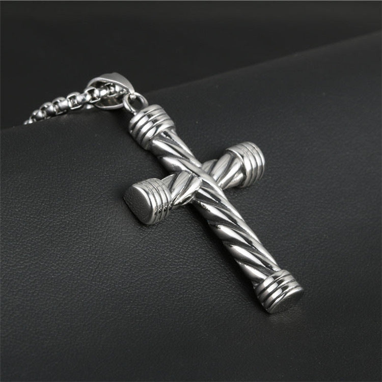 Retro Titanium Steel Cross Pendant Necklace for Men and Women - Trendy Twisted Pattern Design