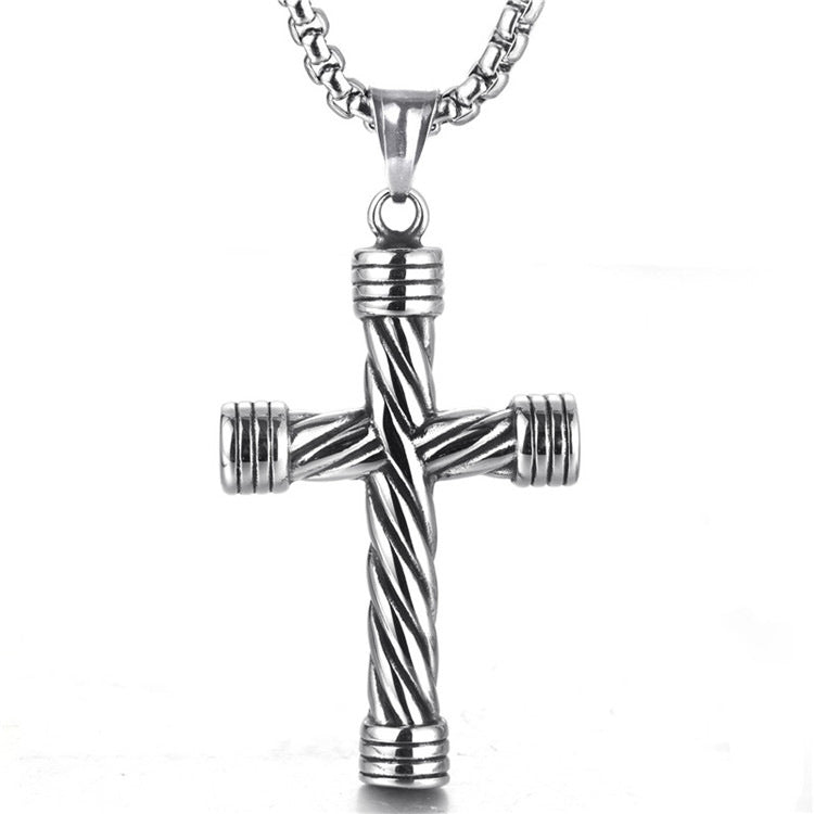 Retro Titanium Steel Cross Pendant Necklace for Men and Women - Trendy Twisted Pattern Design