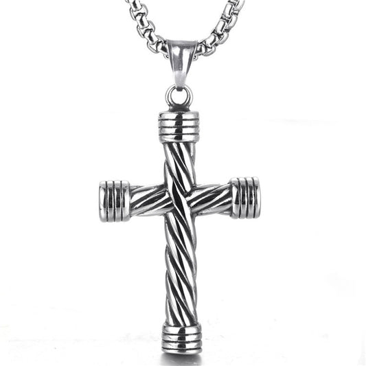 Retro Titanium Steel Cross Pendant Necklace for Men and Women - Trendy Twisted Pattern Design